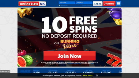 Get 10 burning wins free spins with no deposit at Online Slots UK