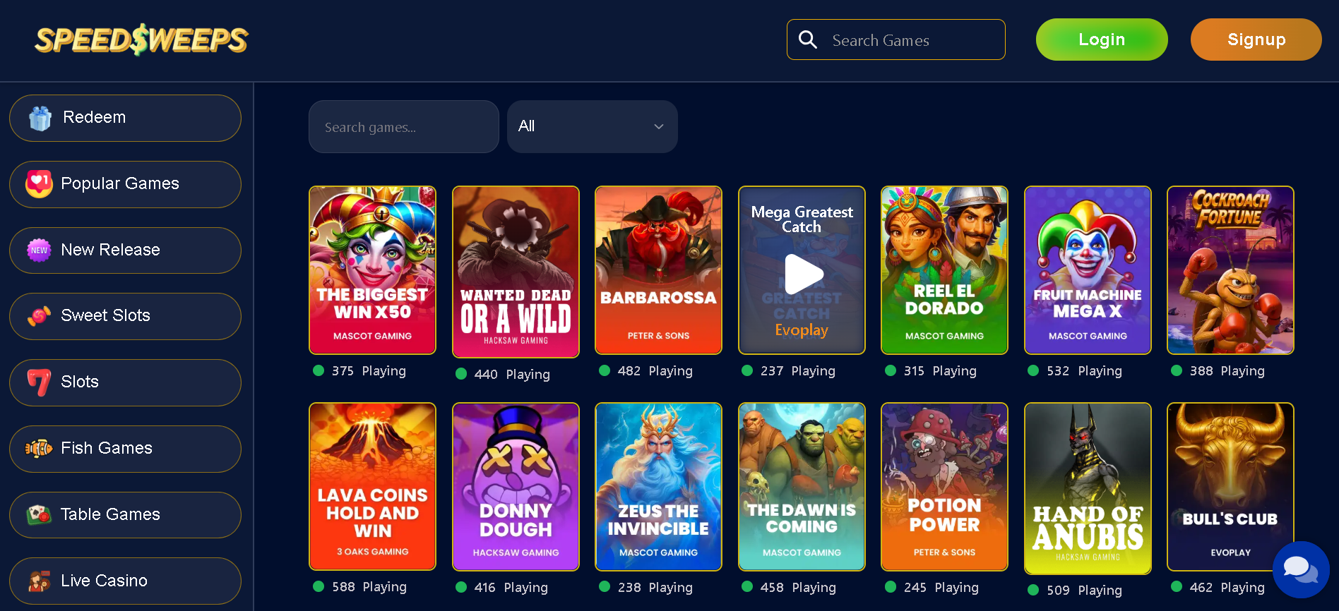 Game Selection at SpeedSweeps Casino