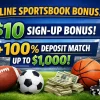 Online Sportsbook Bonus: $10 Sign-Up + 100% Match