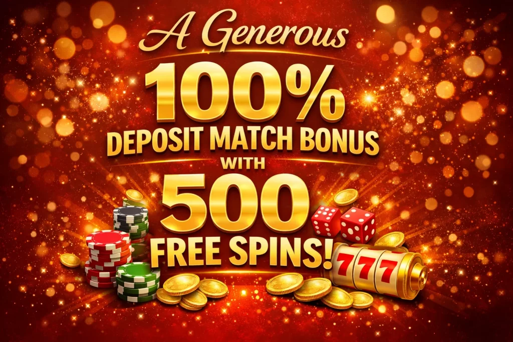 A Generous 100% Deposit Match Bonus with 500 Free Spins